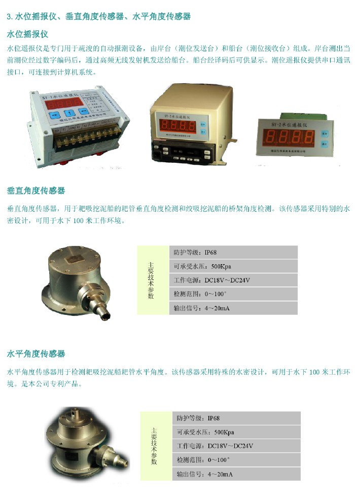 水位搖報(bào)儀、垂直角度傳感器、水平角度傳感器